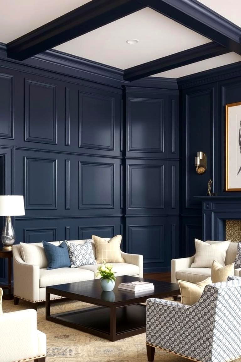 Navy Blue Wall Paneling - 24 Navy Blue Living Room Ideas