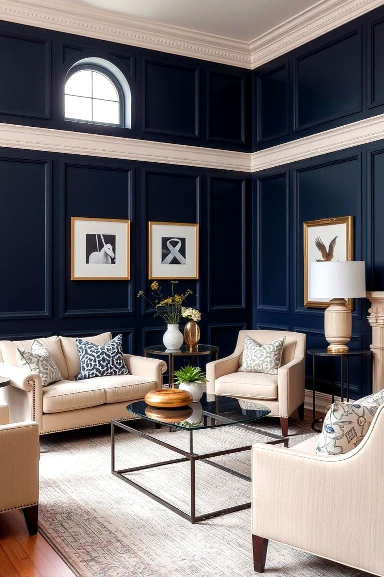 Navy Blue and Beige for a Balanced Look - 24 Navy Blue Bedroom Ideas