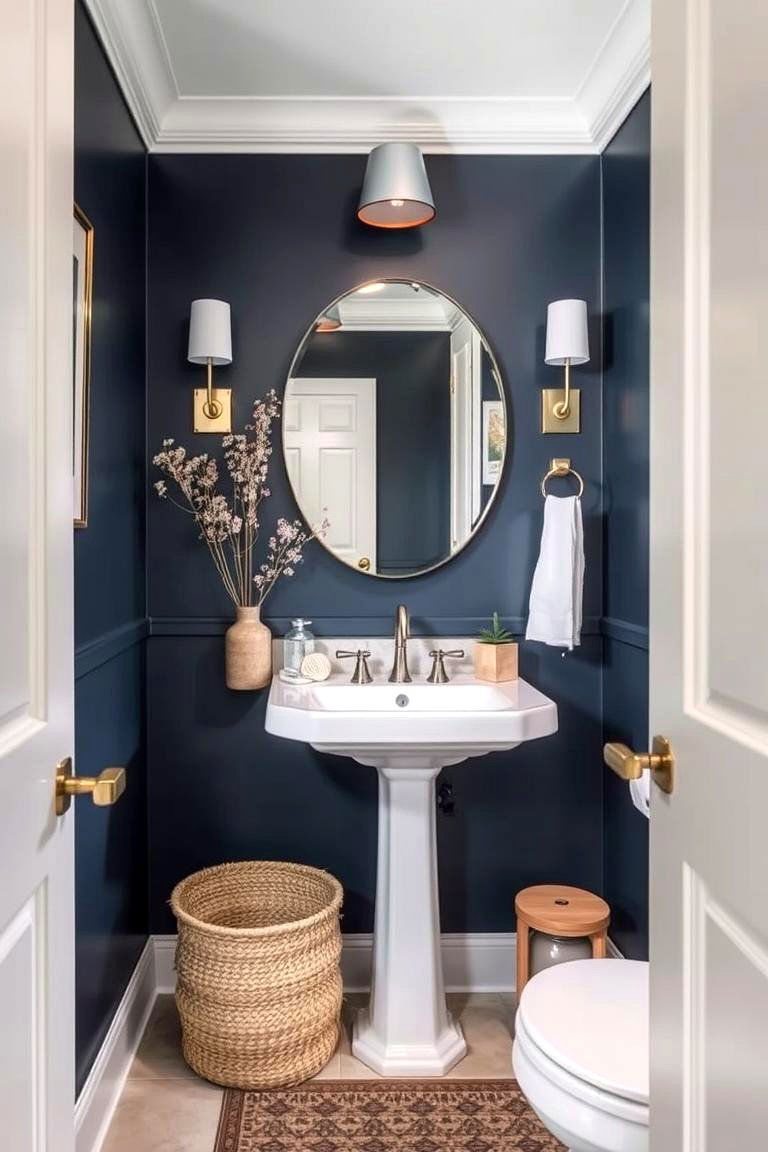 Navy Blue and Beige for a Calming Effect - 24 navy blue powder room ideas