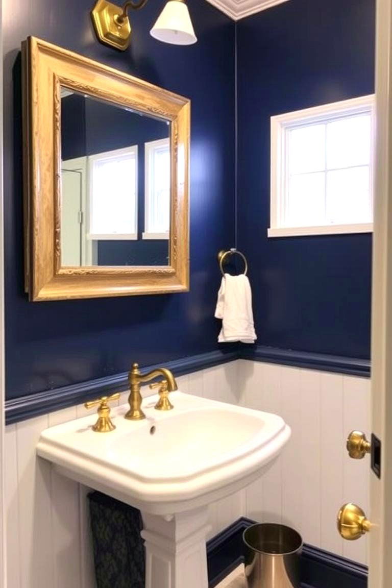 Navy Blue and Brass Fixtures - 24 Navy Blue Bathroom Ideas