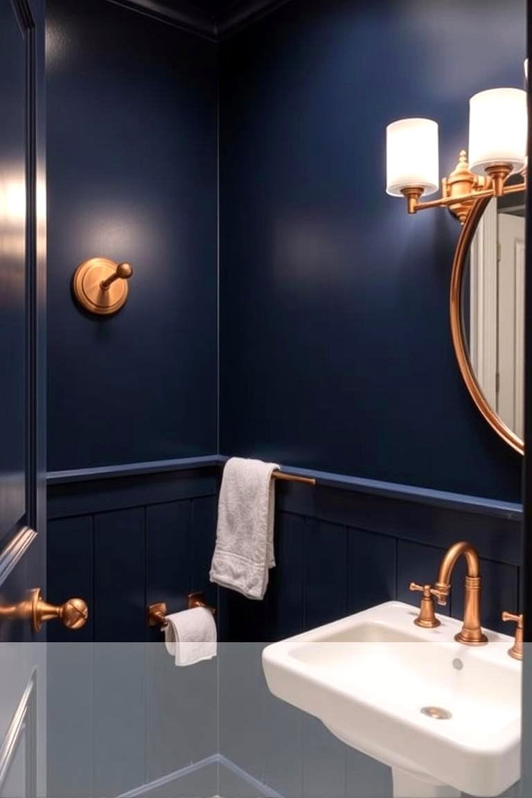 Navy Blue and Copper for Warmth and Style - 24 navy blue powder room ideas