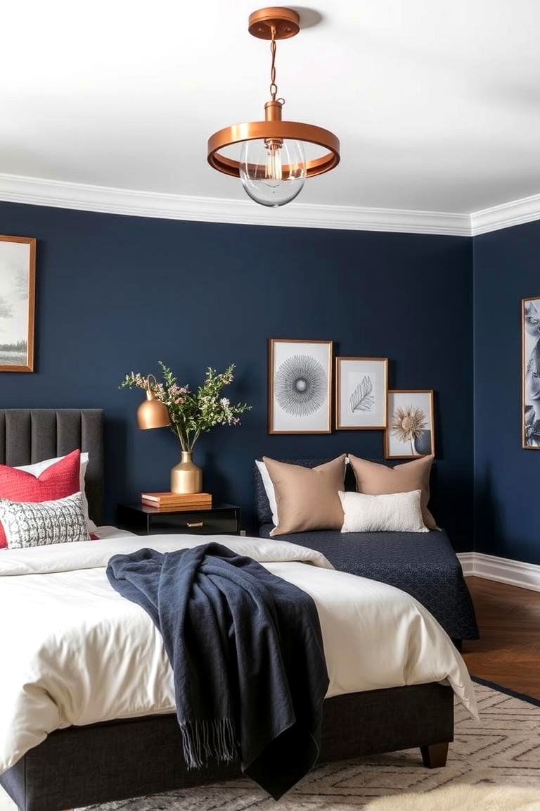 Navy Blue and Copper for a Modern Luxe Bedroom - 24 Navy Blue Bedroom Ideas