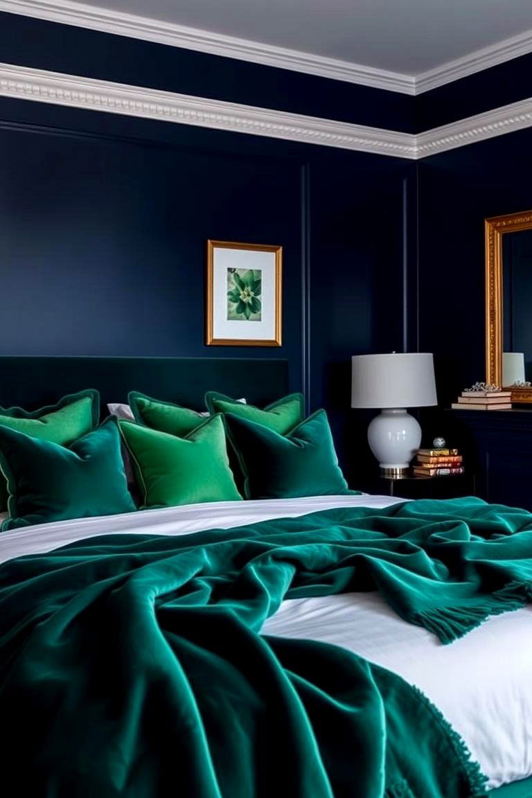 Navy Blue and Emerald Green for a Bold Bedroom Statement - 24 Navy Blue Bedroom Ideas
