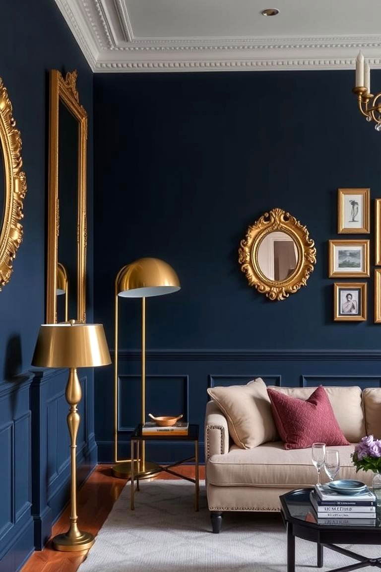 Navy Blue and Gold Accents - 24 Navy Blue Living Room Ideas