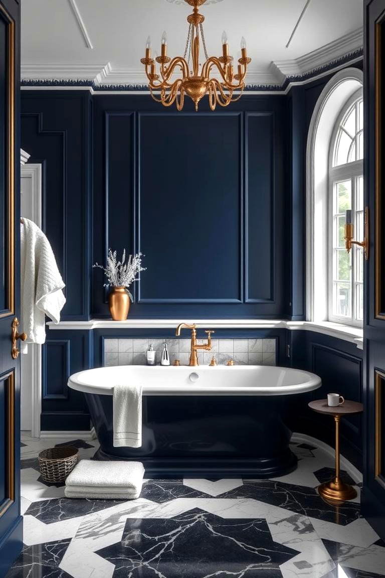 Navy Blue and Gold Accents - 24 Navy Blue Bathroom Ideas