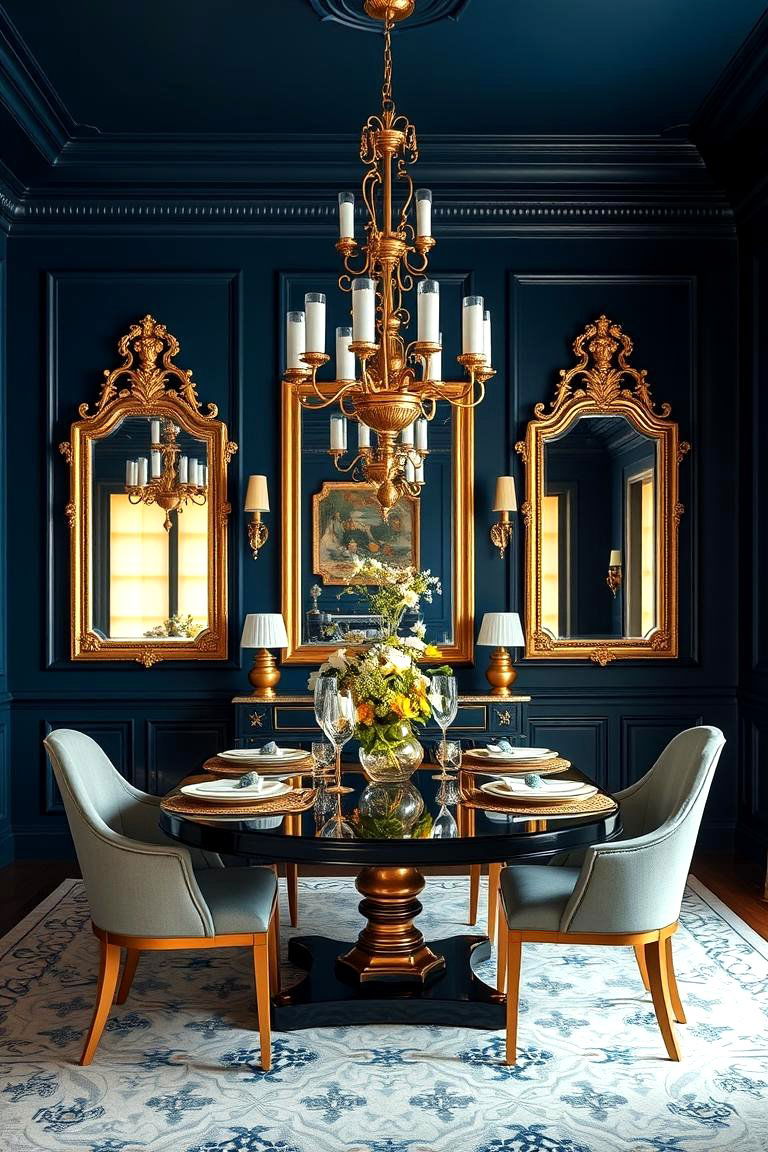 Navy Blue and Gold for a Luxurious Look - 24 Navy Blue Dining Room Ideas
