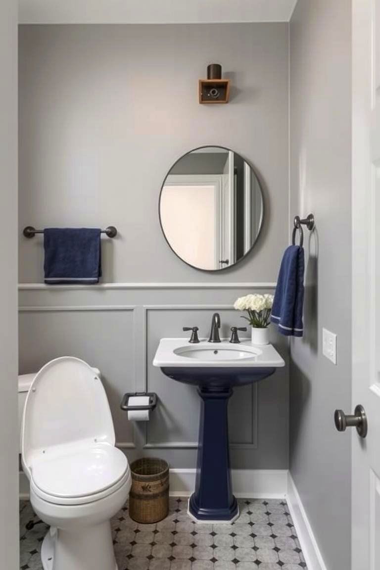 Navy Blue and Gray for a Muted Chic Look - 24 navy blue powder room ideas