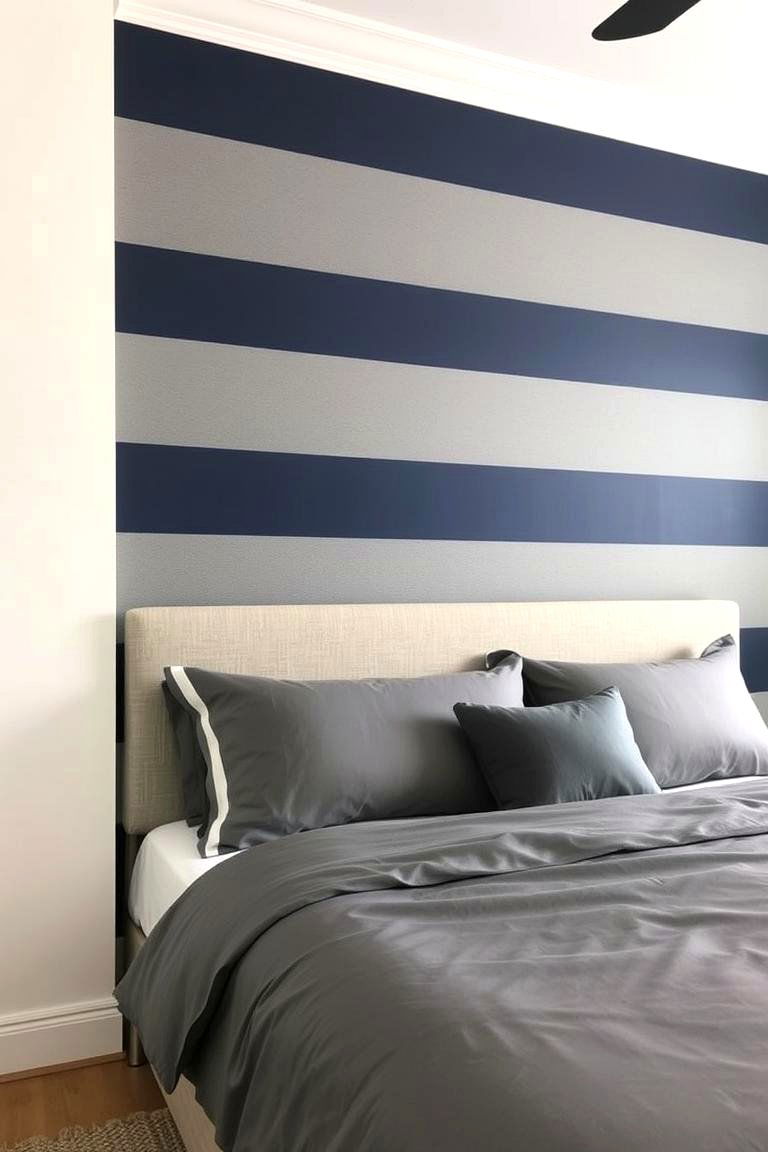 Navy Blue and Grey Striped Wallpaper - 24 Navy Blue and Grey Bedroom Ideas