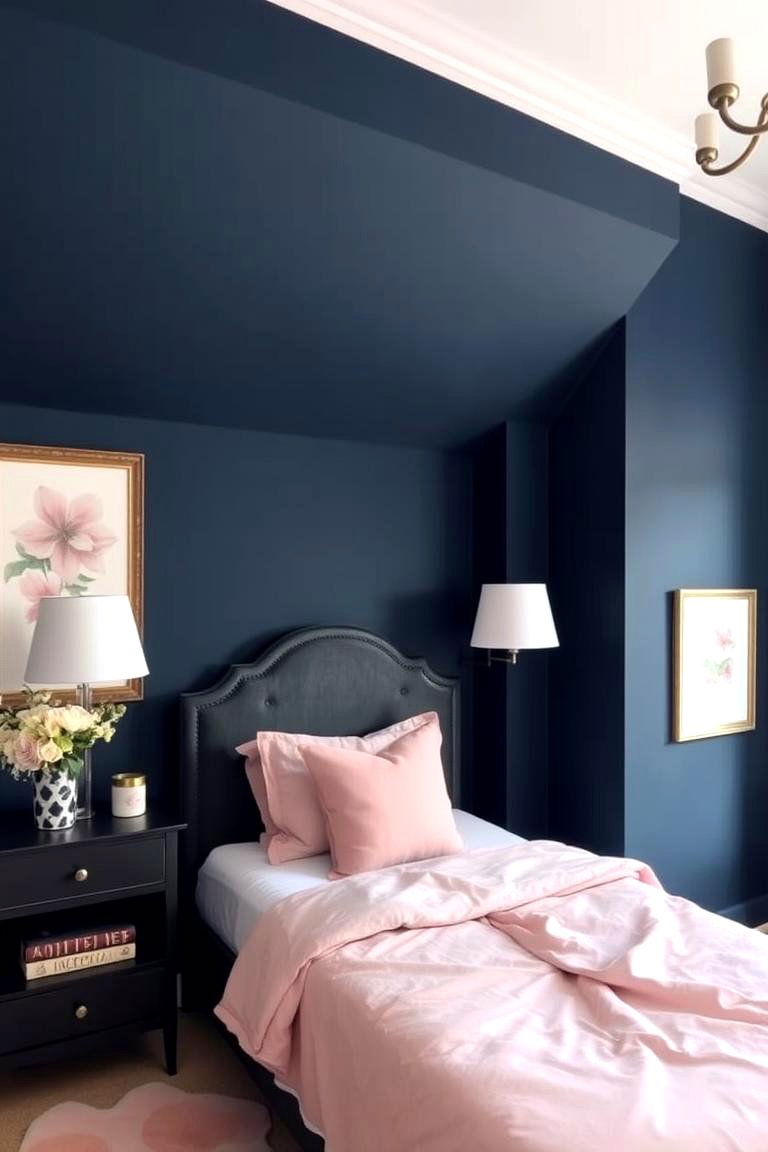Navy Blue and Pink for a Romantic Bedroom - 24 Navy Blue Bedroom Ideas