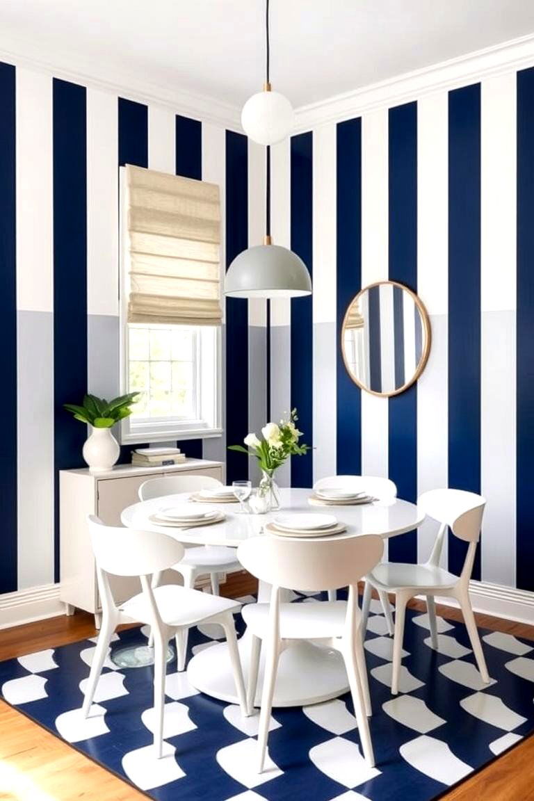 Navy Blue and White Striped Walls - 24 Navy Blue Dining Room Ideas