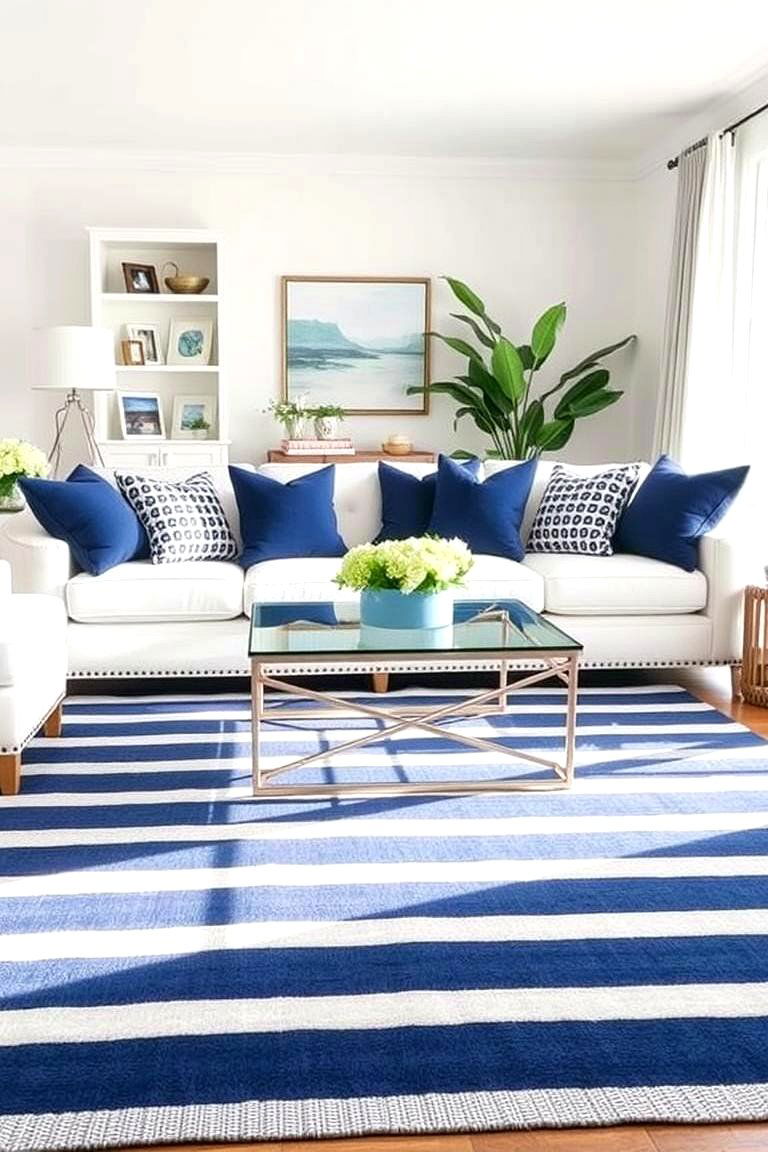 Navy Blue and White Stripes - 24 Navy Blue Living Room Ideas