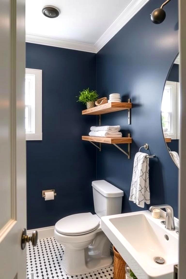 Navy Blue and Wood Combination - 24 Navy Blue Bathroom Ideas