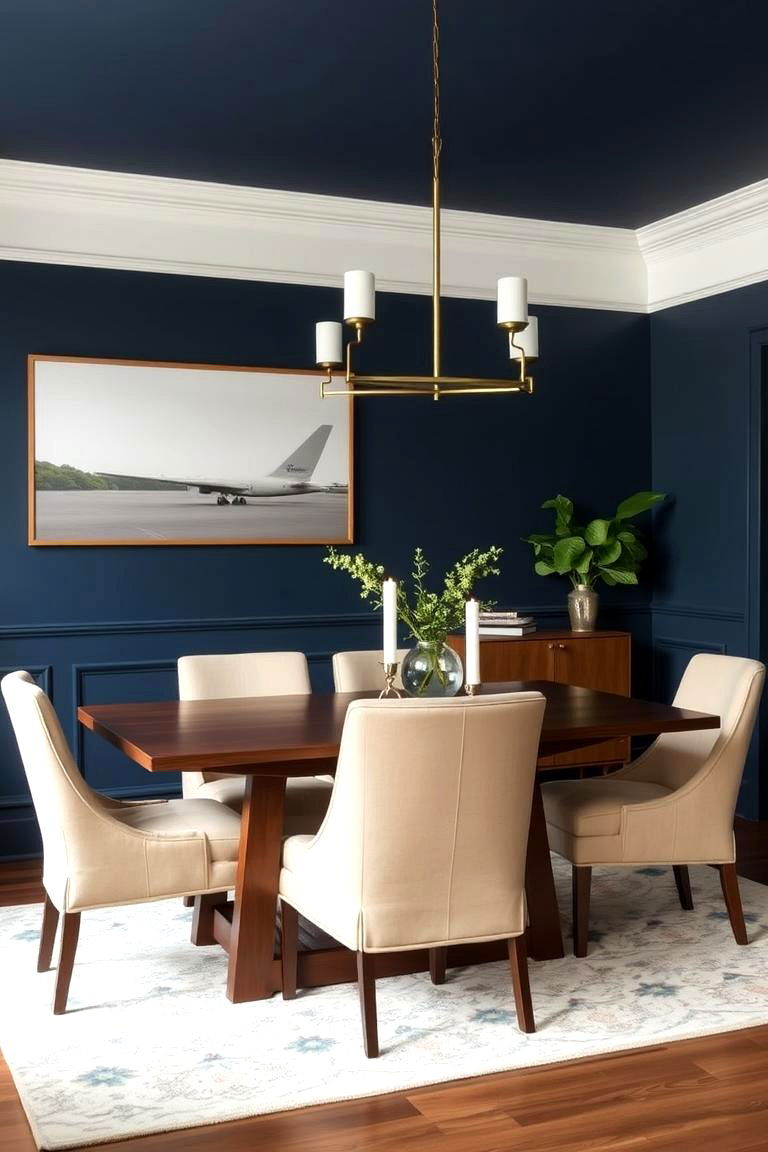 Navy Blue with Beige Accents - 24 Navy Blue Dining Room Ideas