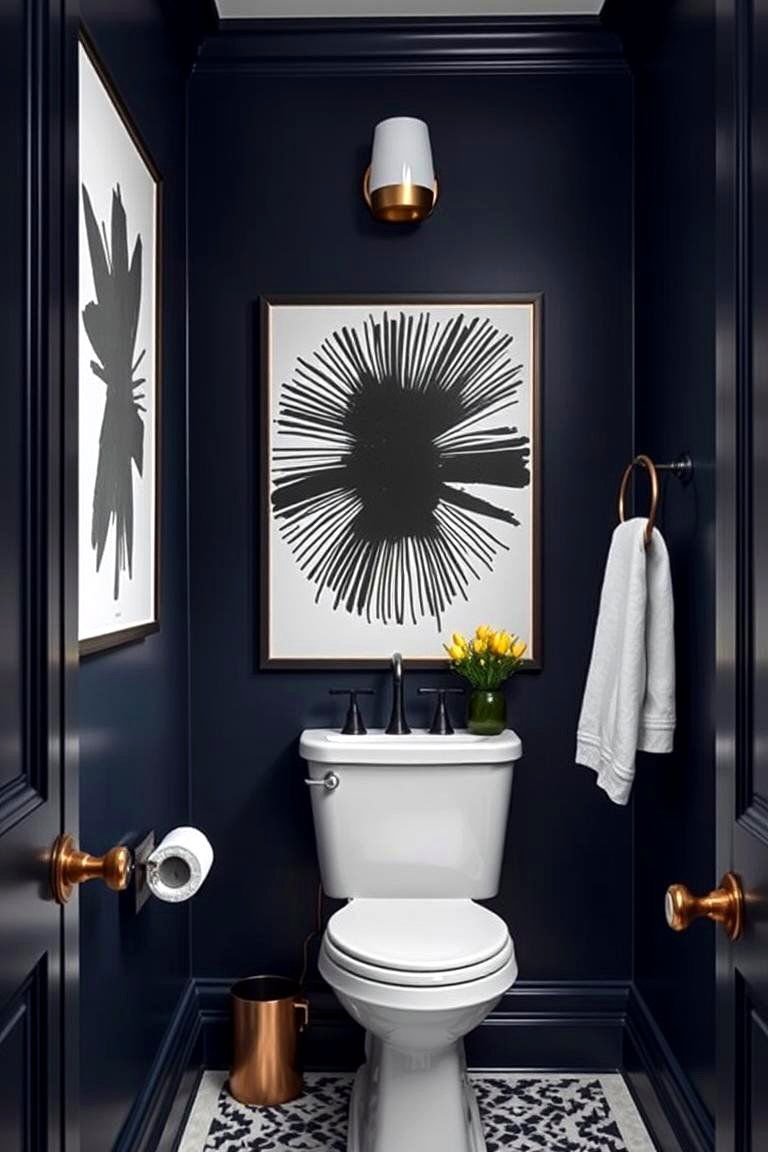 Navy Blue with Bold Artwork for Personal Expression - 24 navy blue powder room ideas