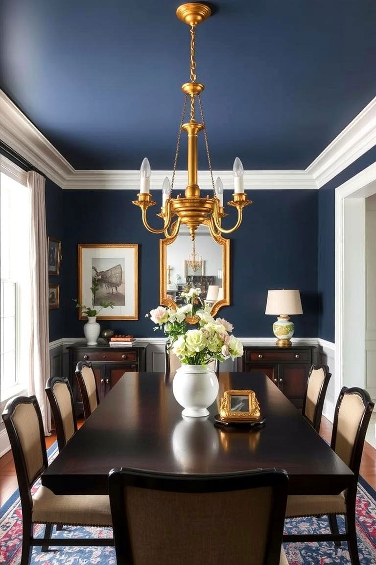 Navy Blue with Brass Fixtures - 24 Navy Blue Dining Room Ideas