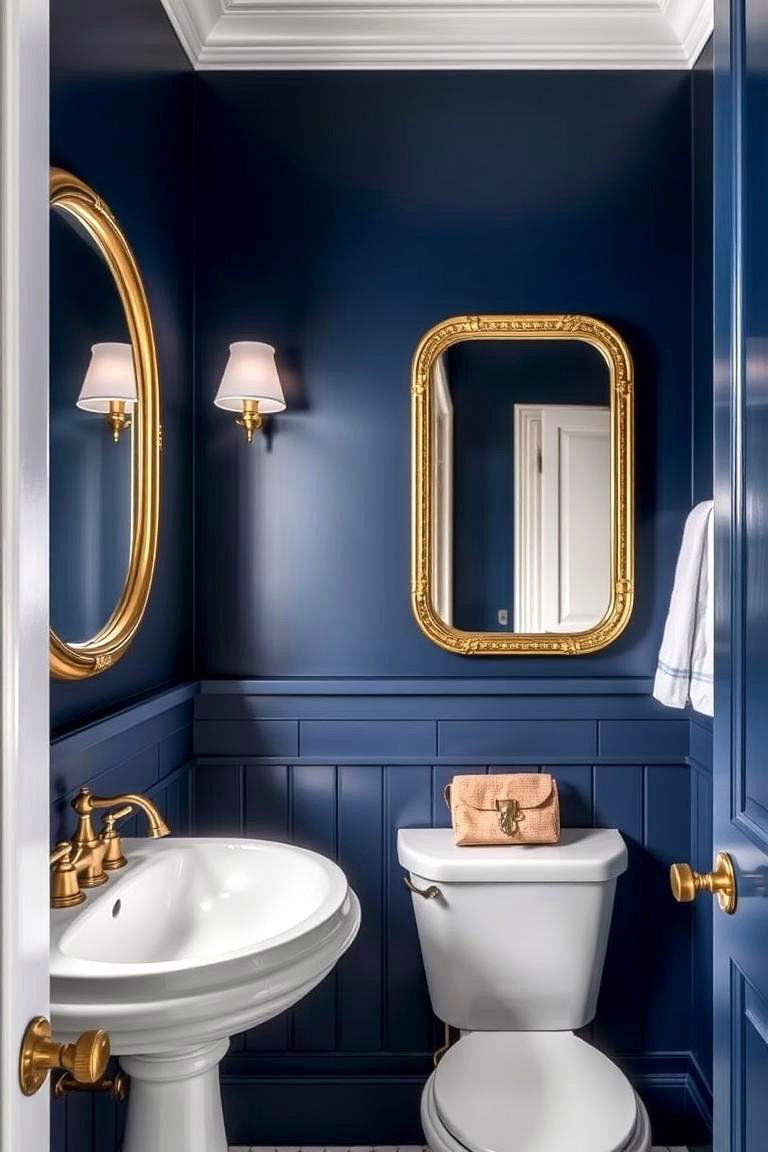 Navy Blue with Classic Brass for Timeless Elegance - 24 navy blue powder room ideas