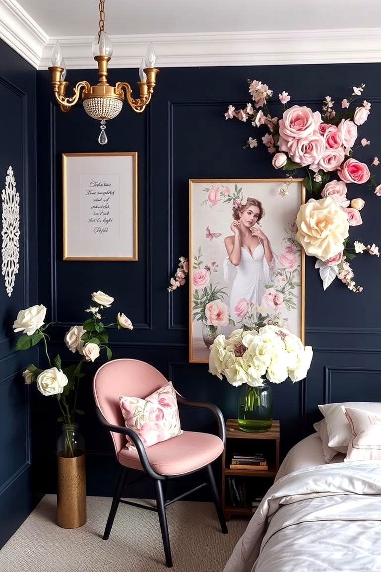 Navy Blue with Floral Accents for Soft Elegance - 24 navy blue powder room ideas