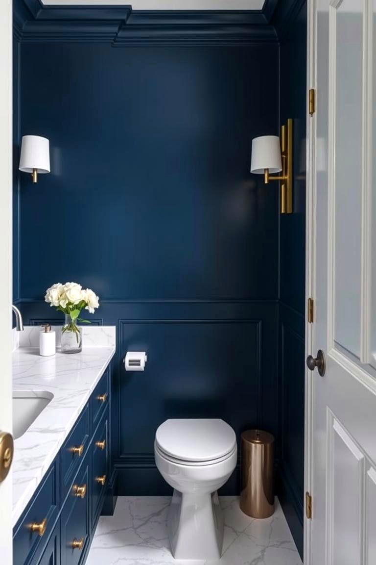 Navy Blue with Marble Accents for Luxury - 24 navy blue powder room ideas