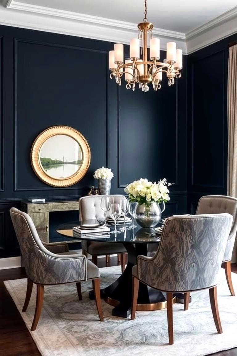 Navy Blue with Metallic Accents - 24 Navy Blue Dining Room Ideas
