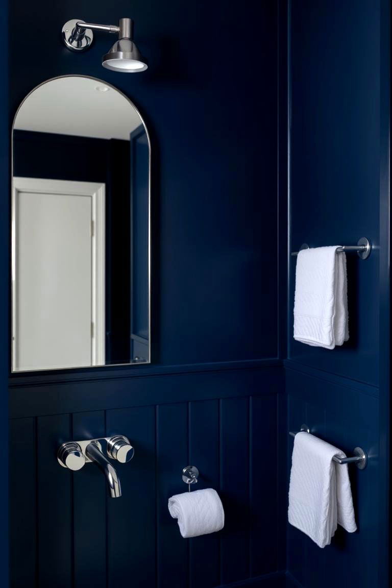 Navy Blue with Metallic Fixtures - 24 navy blue powder room ideas