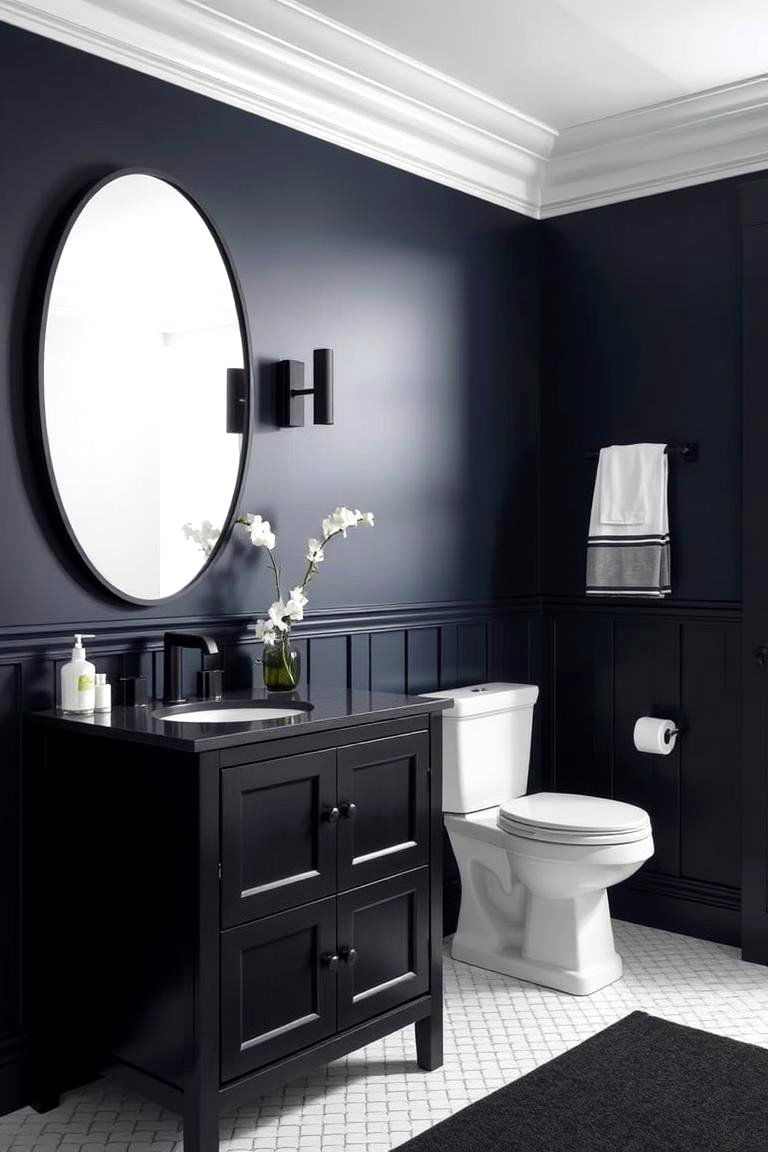 Navy Blue with Striking Black Accents for a Bold Statement - 24 navy blue powder room ideas