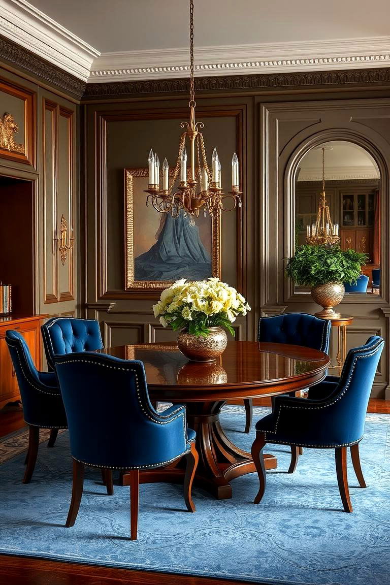 Navy Blue with Velvet Upholstery - 24 Navy Blue Dining Room Ideas