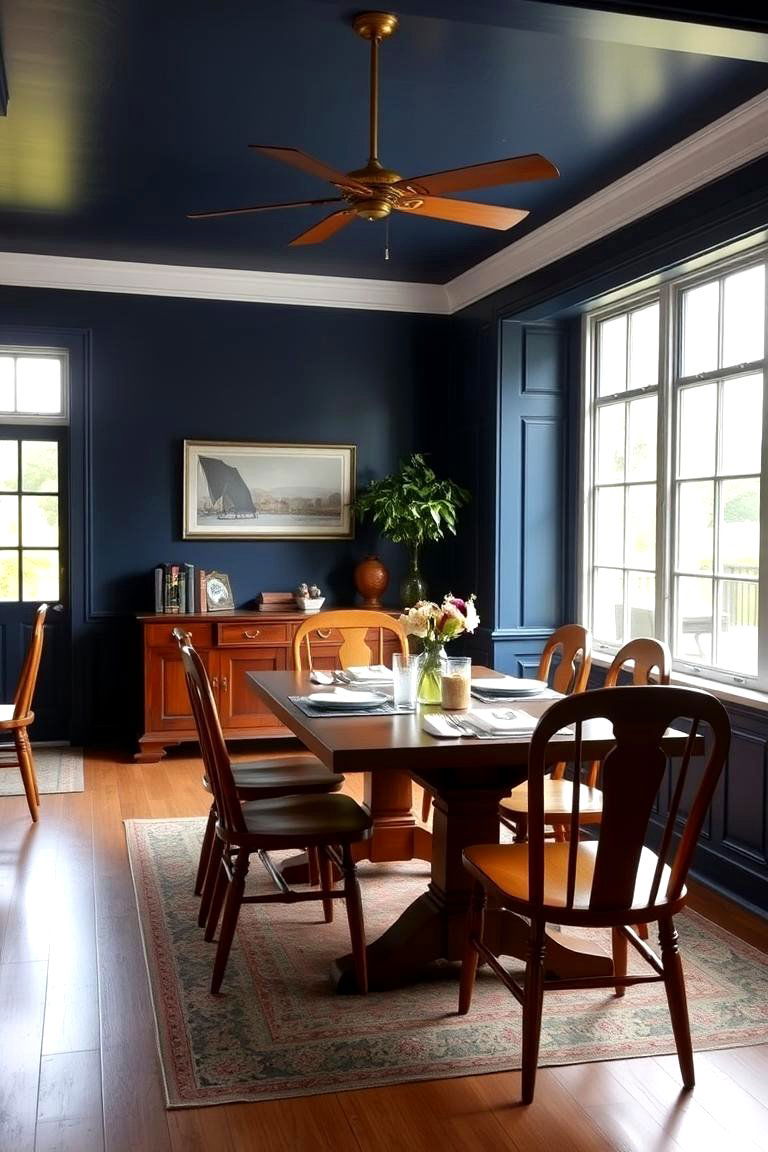 Navy Blue with Warm Wood Tones - 24 Navy Blue Dining Room Ideas