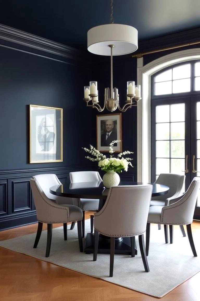 Navy Blue with White and Grey Accents - 24 Navy Blue Dining Room Ideas