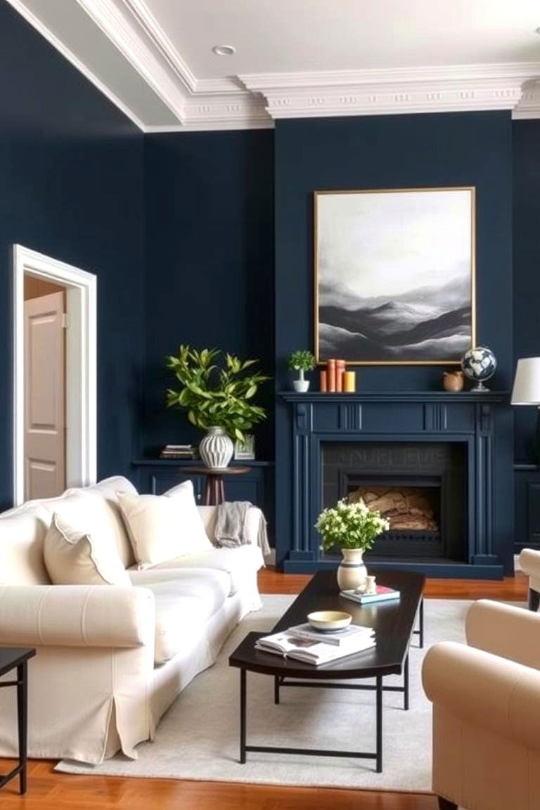 Navy and Cream Living Room - 24 Navy Living Room Ideas