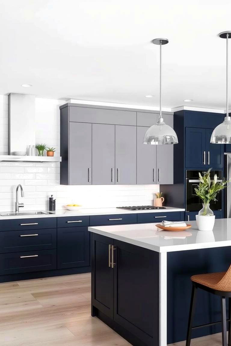 Navy and Gray Two Tone Cabinets - 24 Blue Kitchen Ideas