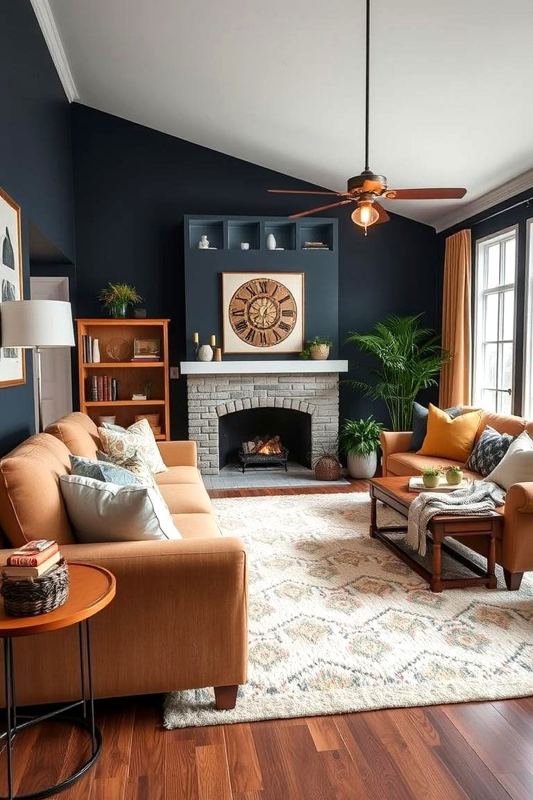Navy and Tan Living Room - 24 Navy Living Room Ideas
