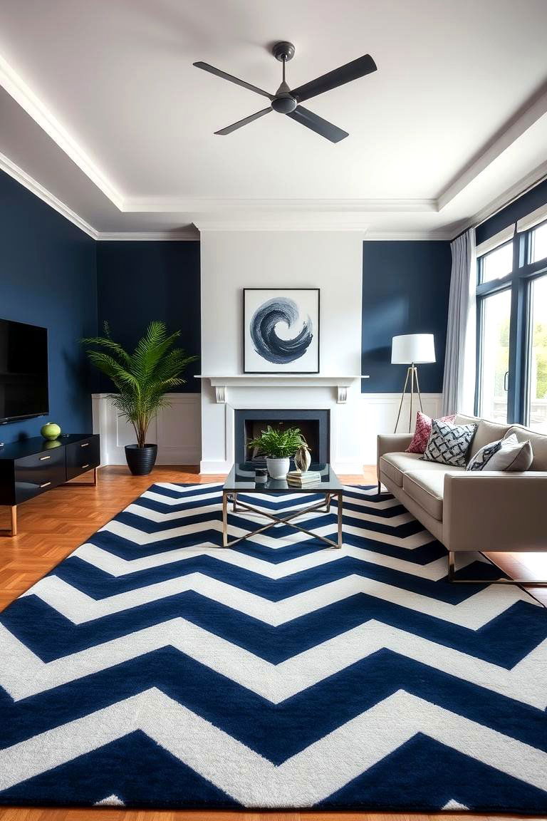 Navy and White Chevron Living Room - 24 Navy Living Room Ideas