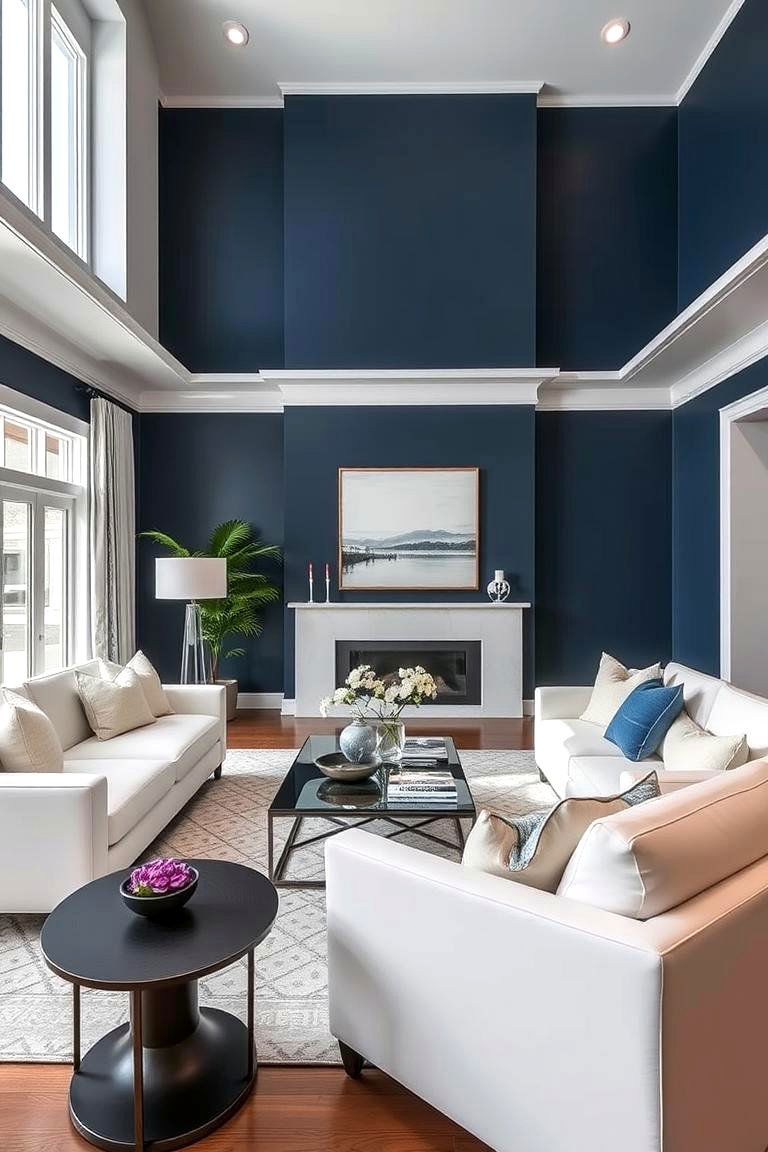 Navy and White Elegance - 24 Two Colour Combination for Living Room