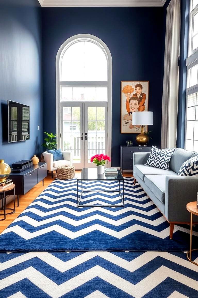 Navy and White Stripes Living Room - 24 Navy Living Room Ideas