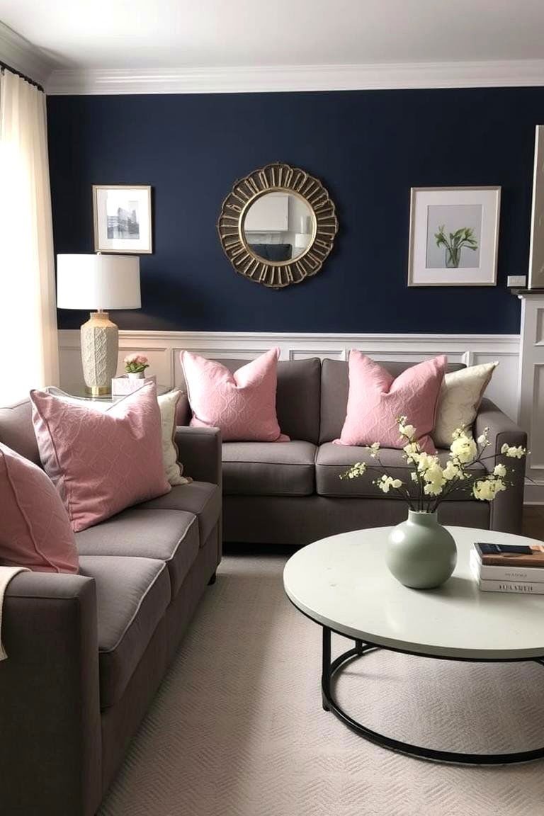 Navy with Pink and Blush Living Room - 24 Navy Living Room Ideas