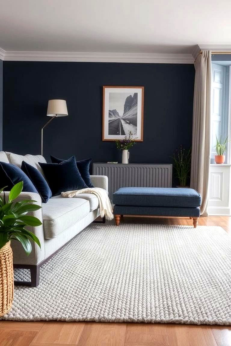 Navy with Textured Fabrics Living Room - 24 Navy Living Room Ideas