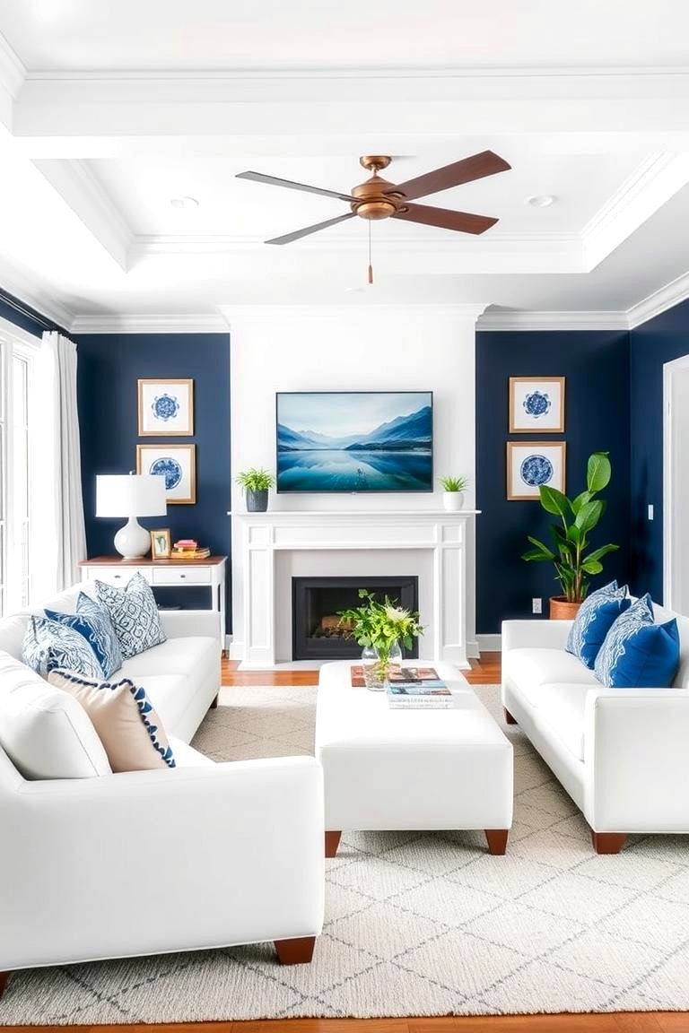 Navy with White Furniture Living Room - 24 Navy Living Room Ideas