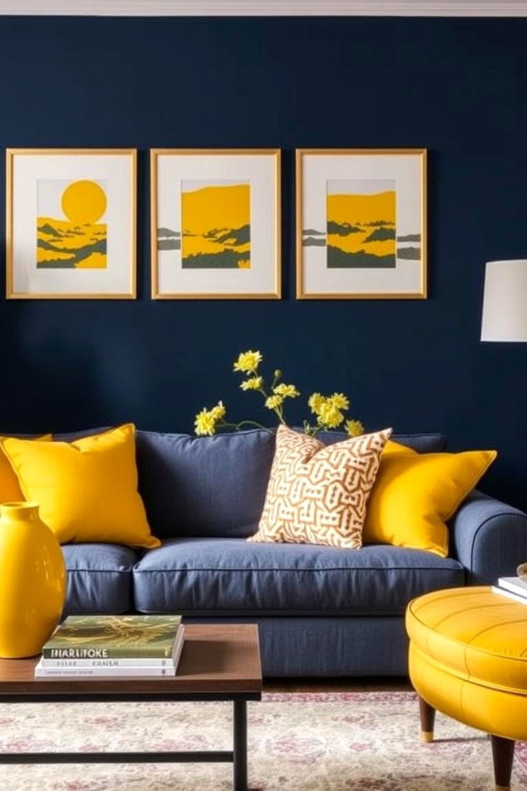 Navy with Yellow Accents Living Room - 24 Navy Living Room Ideas