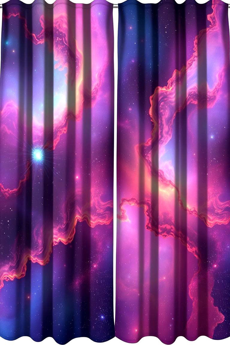 Nebula Patterned Curtains - 24 galaxy space-themed bedroom ideas