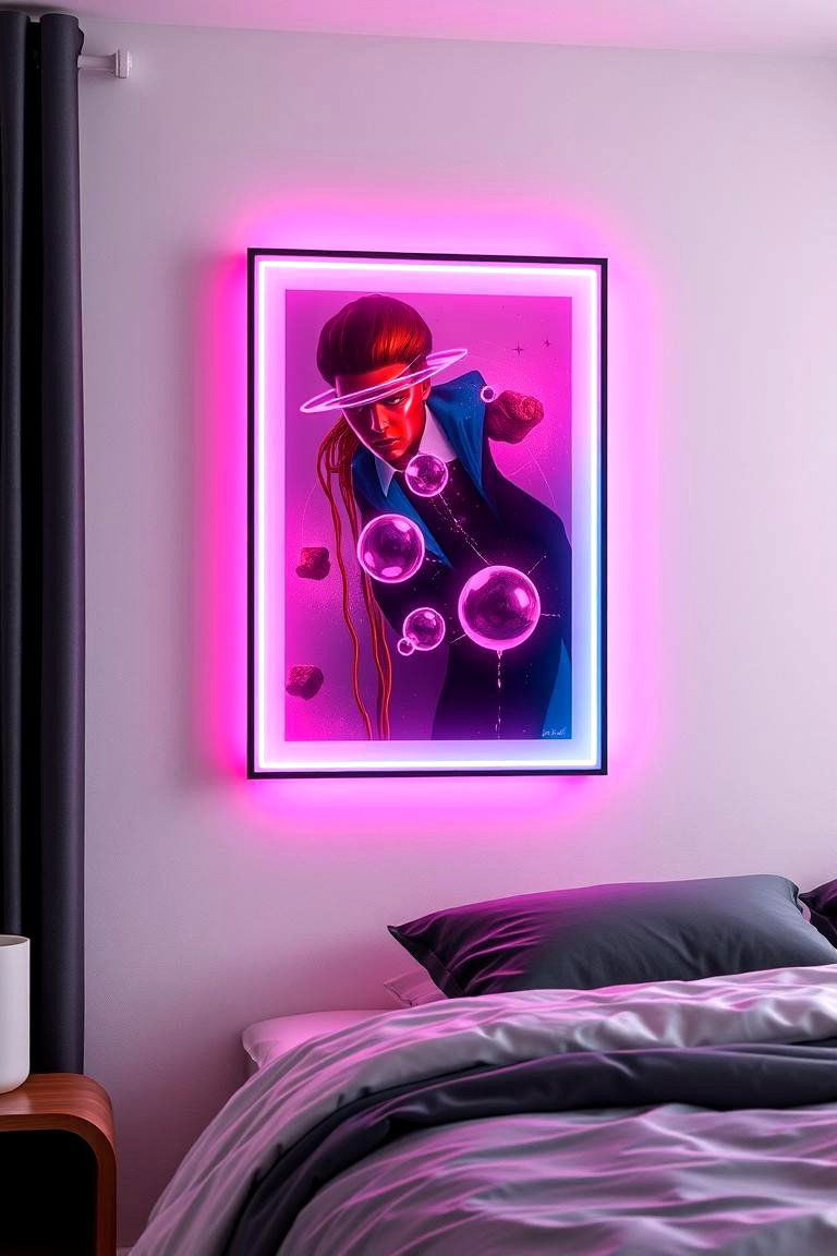 Neon Artwork in Frames - 24 Neon Bedroom Ideas