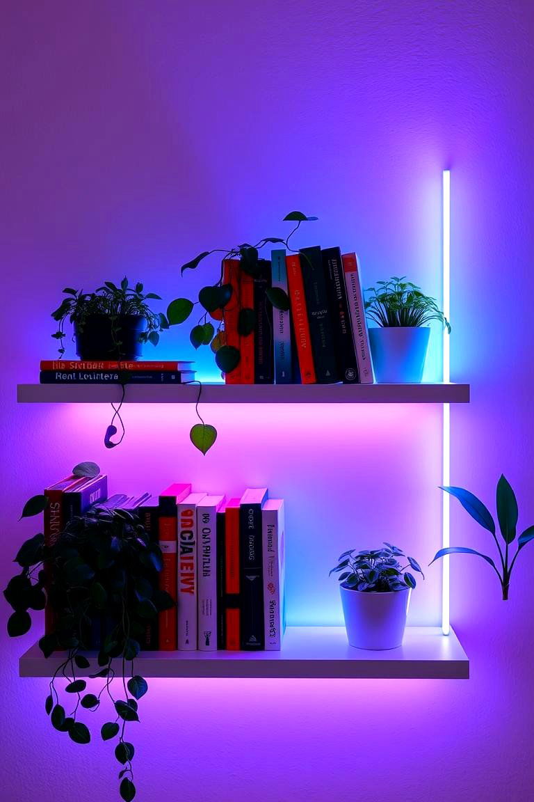 Neon Backlit Shelves - 24 Neon Bedroom Ideas