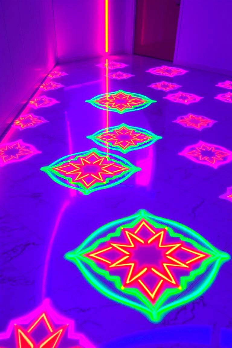 Neon Floor Patterns - 24 Neon Bedroom Ideas