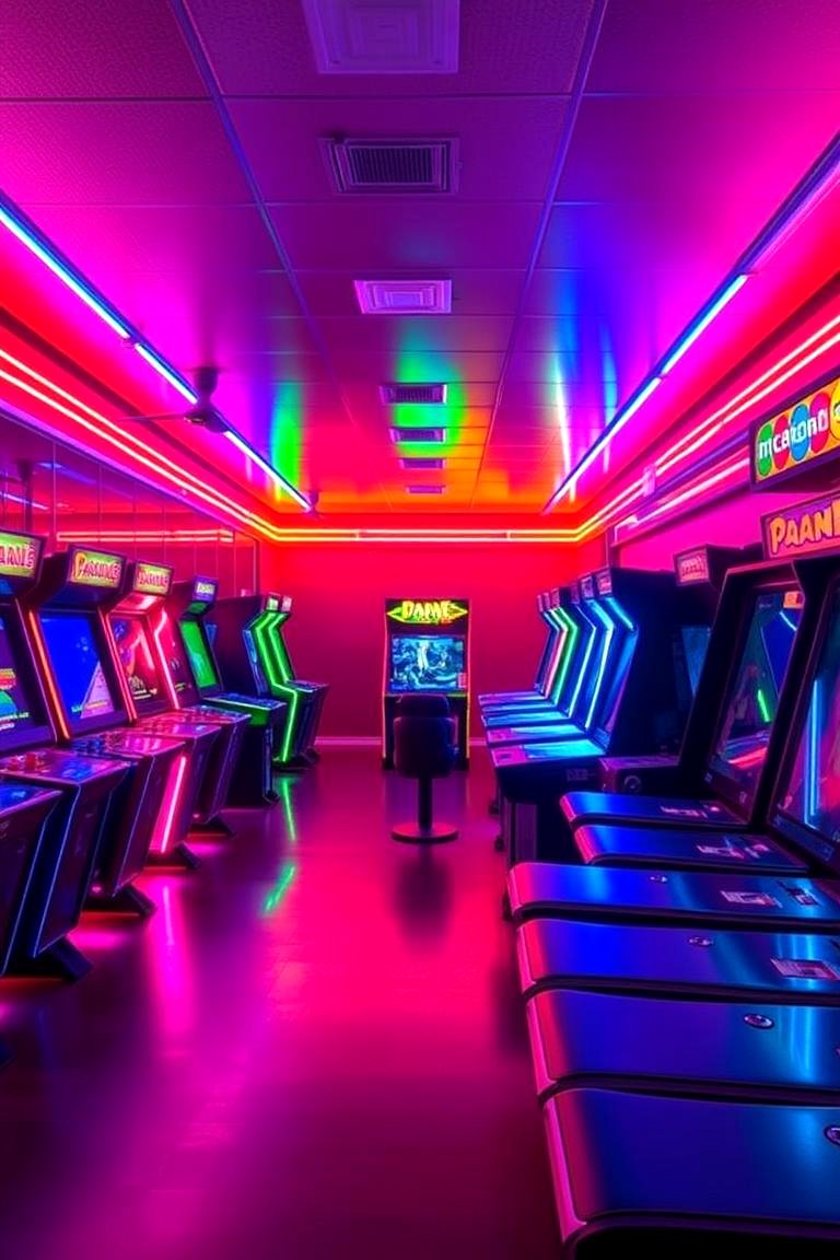 Neon Lighting Accents - 24 Arcade Room Ideas