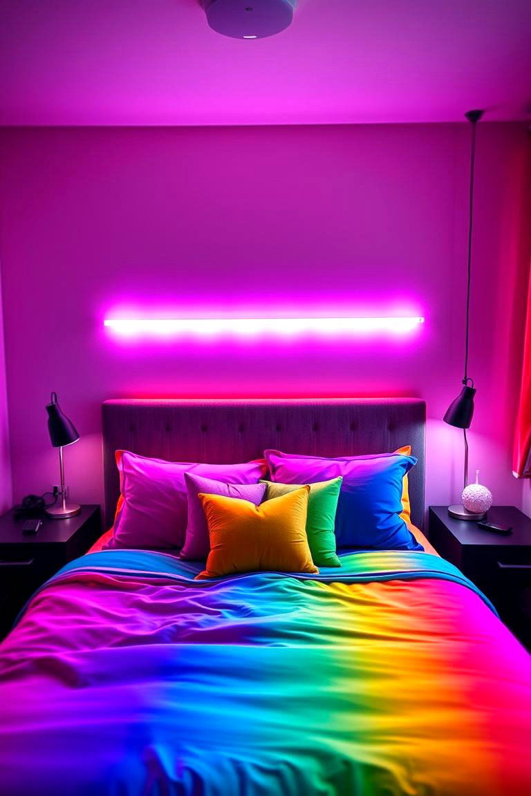 Neon Lights and Bright Accents - 24 90s Bedroom Decor Ideas