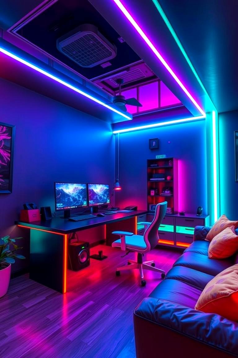 Neon Lit Gaming Den - 24 Boys Gaming Bedroom Ideas