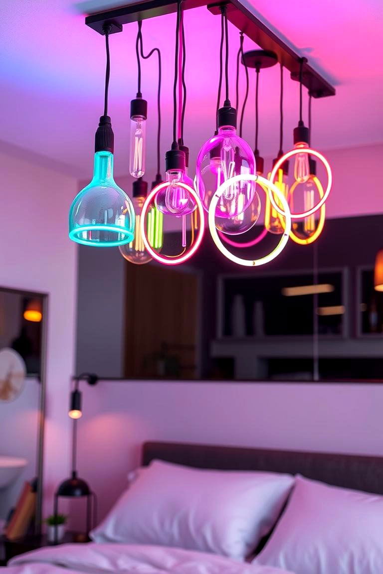 Neon Pendant Lights - 24 Neon Bedroom Ideas