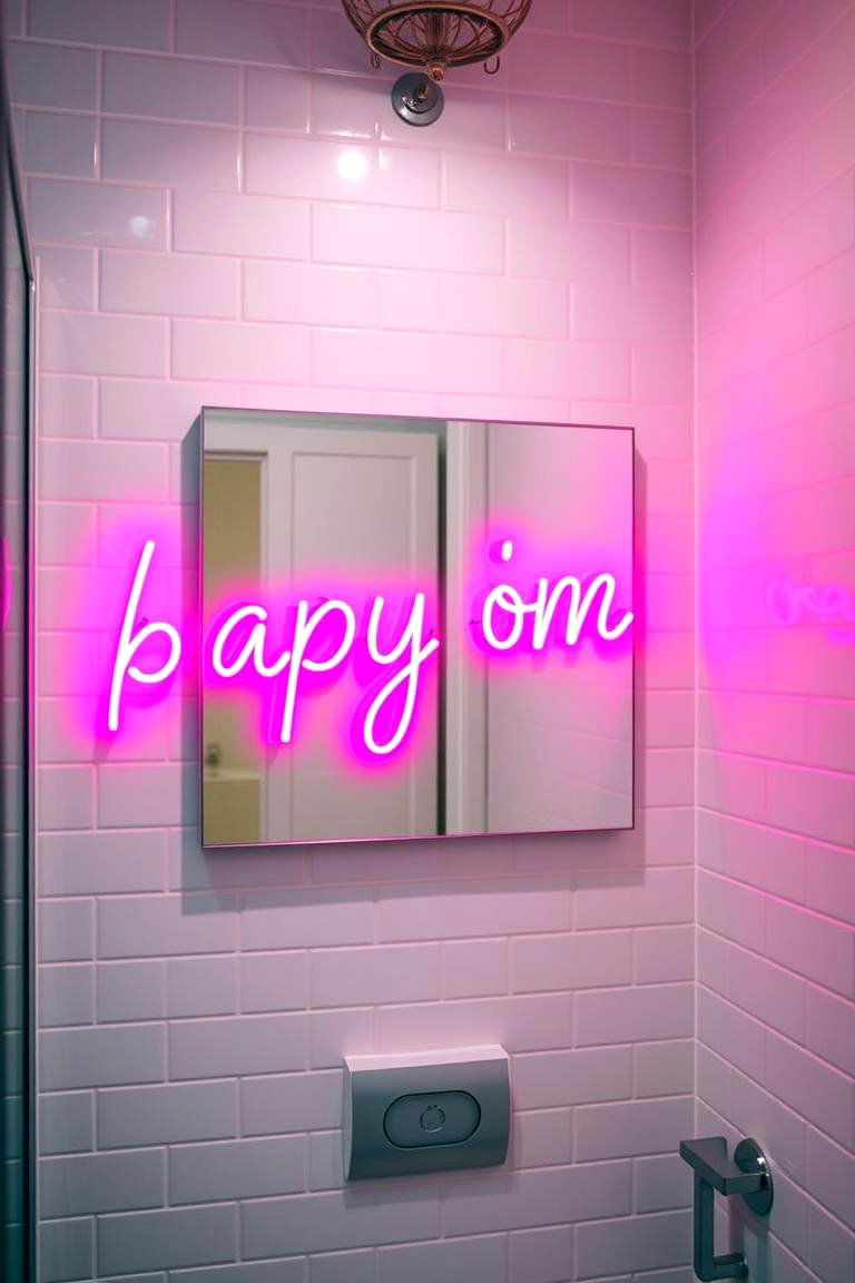 Neon Pink Sign - 24 Pink Bathroom Ideas
