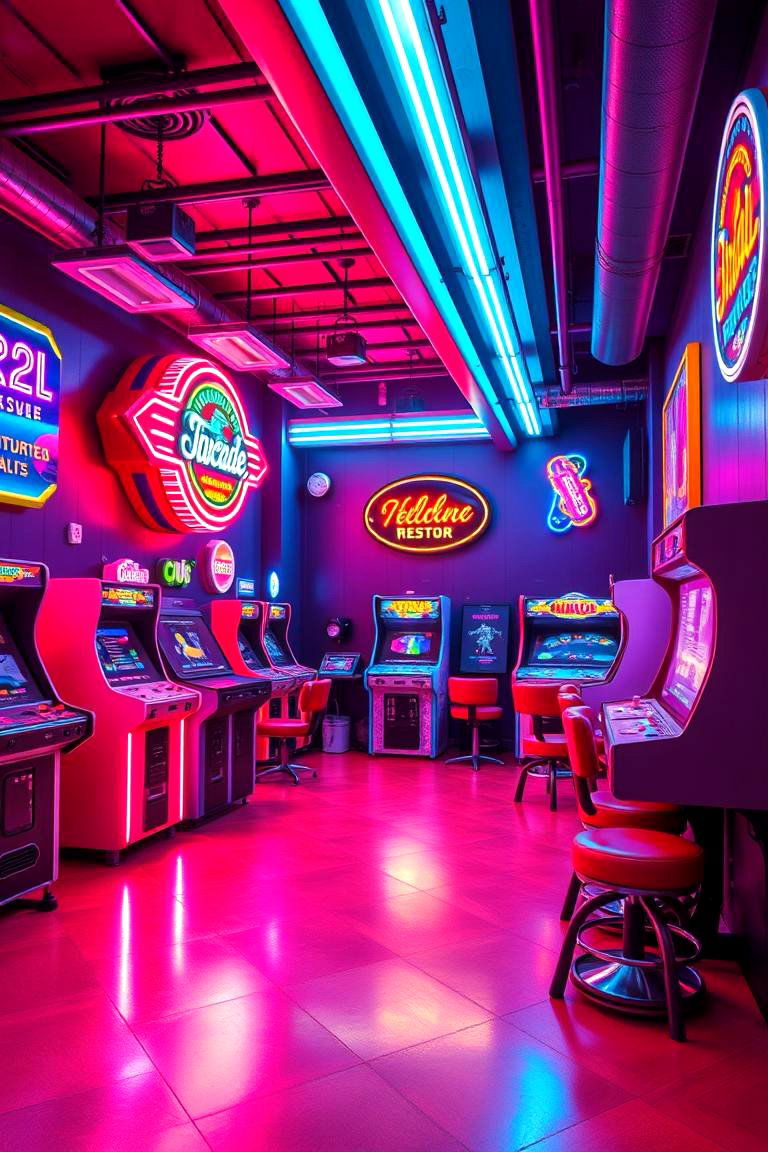 Neon Retro Vibe Room - 24 Video Game Room Ideas