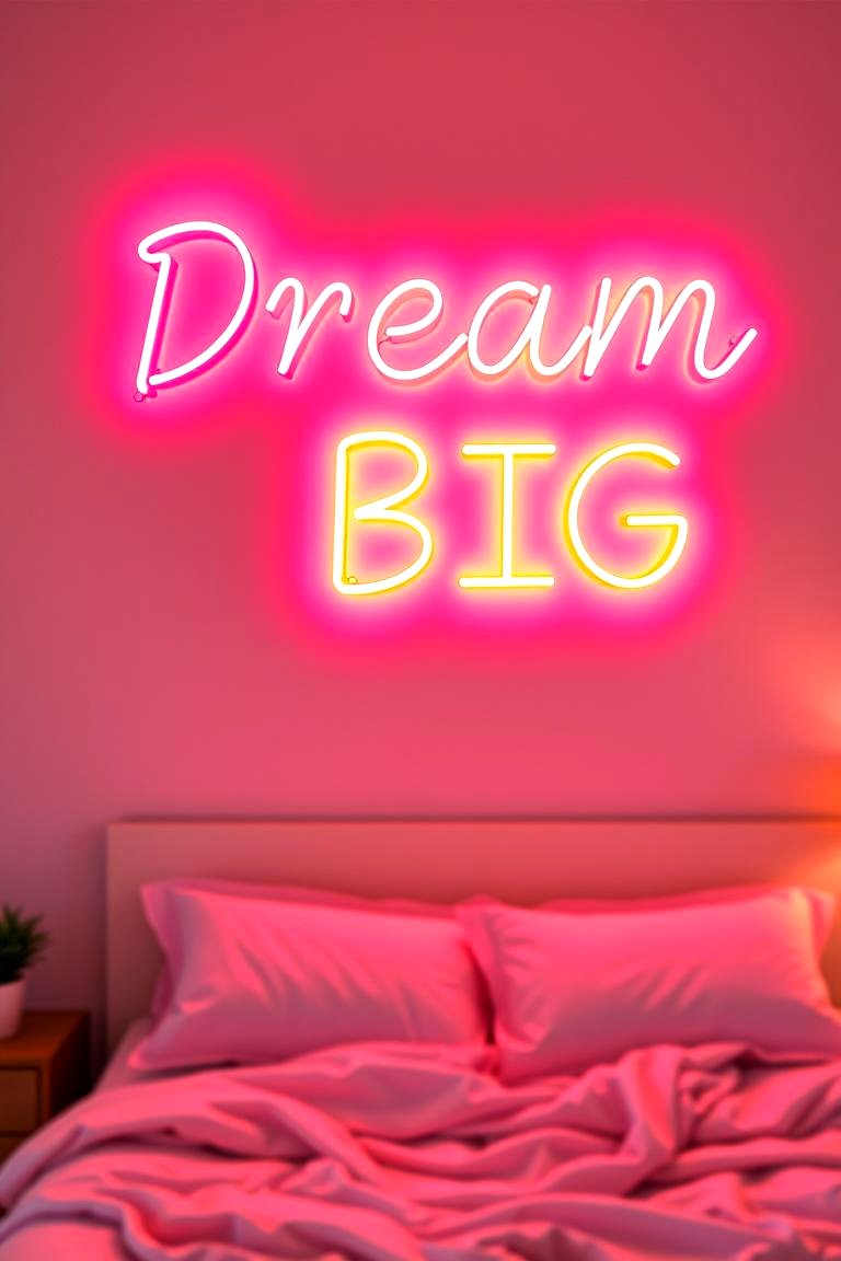Neon Sign Above the Bed - 24 Neon Bedroom Ideas