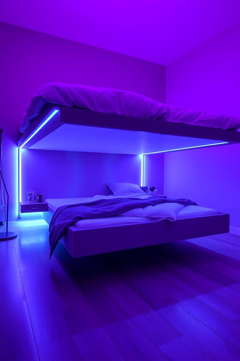 Neon Strip Lights Under Furniture - 24 Neon Bedroom Ideas